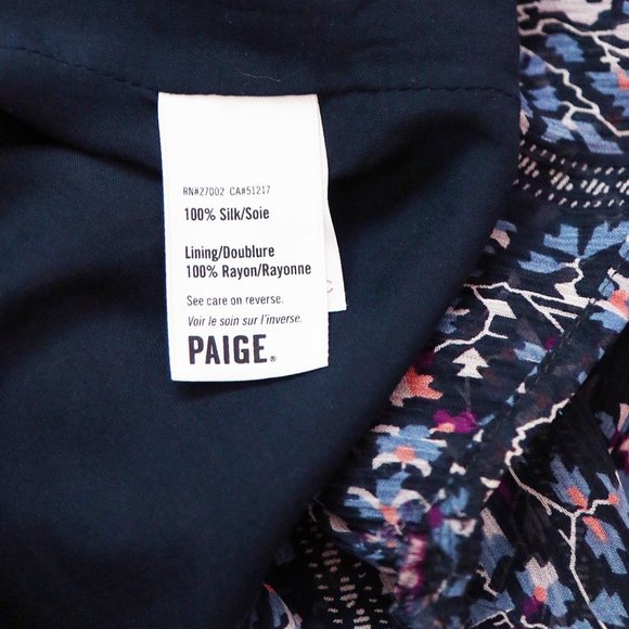 PAIGE 100% Silk Olympia Dark Ink Blue/Bouquet Tiered Ruffle Mini Dress M $298 - Picture 11 of 16
